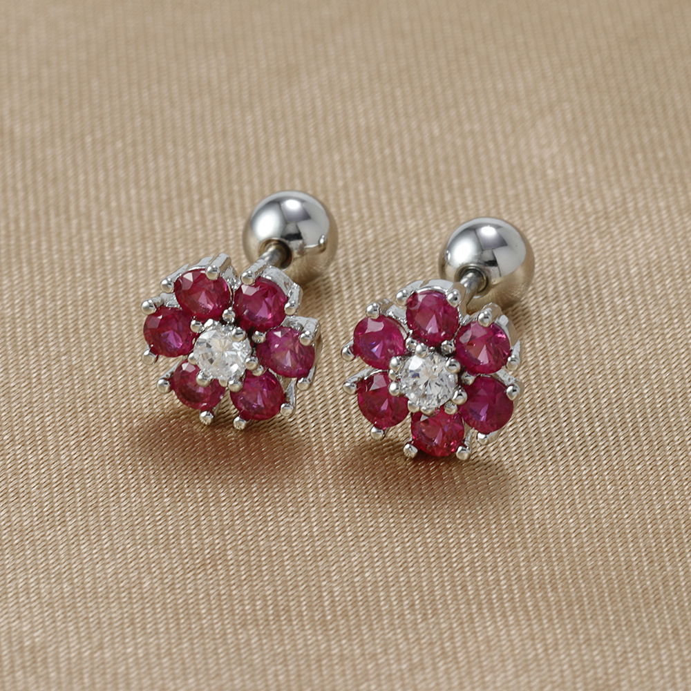 1 Paire Sucré Fleur Placage Incruster Acier Inoxydable Zircon Boucles D'oreilles display picture 5