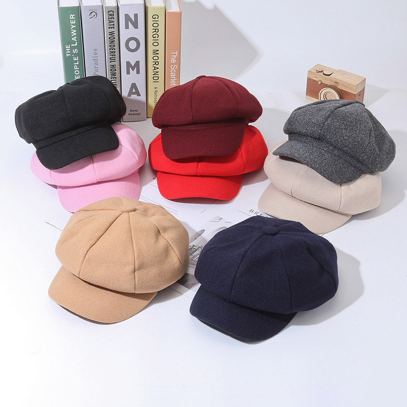 Beret hat all-match woolen octagonal hat new fashion retro beret simple painter hat Korean style autumn and winter hat