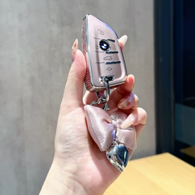 Car key bag — key cases, new 3 Series 330li - bmw-a-series-side-studded-pink-with-a-pink-bow