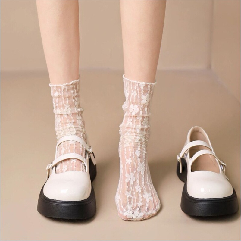 Sweet Lolita Mid-Calf Stockings, White Lace Socks, Women's Summer Thin Mary Jane Mesh Stockings Sweet Lolita Mid-Calf Stockings, White Lace Socks, Women's Summer Thin Mary Jane Mesh Stockings