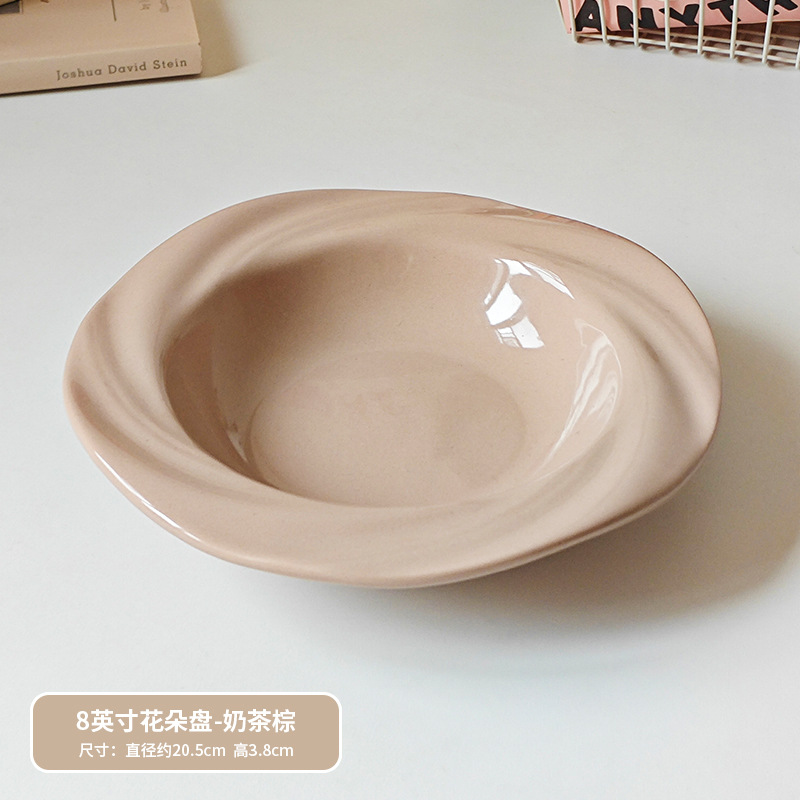 8inch 꽃 접시 - 밀크티 브라운 (64개/상자, 전체 상자 7위안/개)
