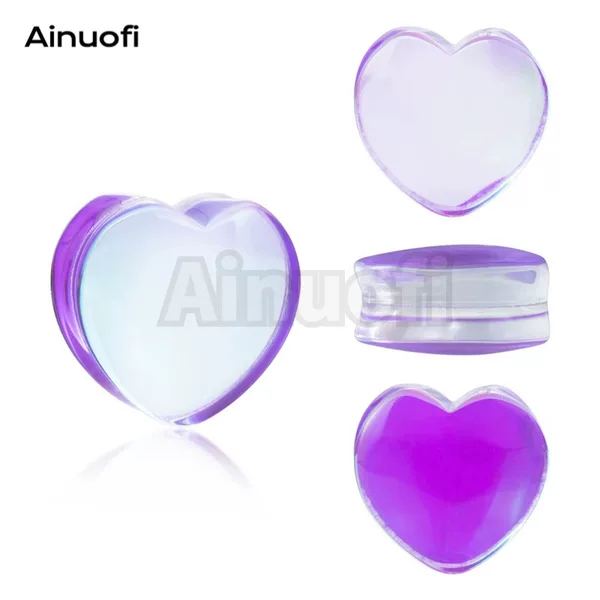 Factory direct supply cross-border new purple AB color glass peach heart auricle wholesale puncture jewelry ear expander