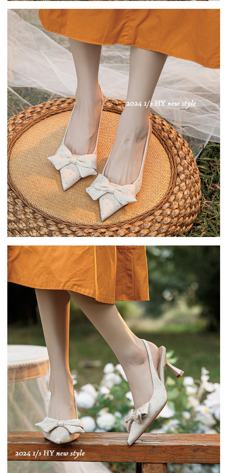 Giày sandal nữ bít mũi mũi nhọn gót mảnh đính đá nơ quai ngang, gót 6–8 cm — Màu mơ, Màu đen chi tiết 9