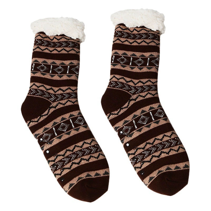 Зимние мужские носки из толстой шерсти на флисовой подкладке, нескользящие носки до середины икры, носки для дома, ковровые носки