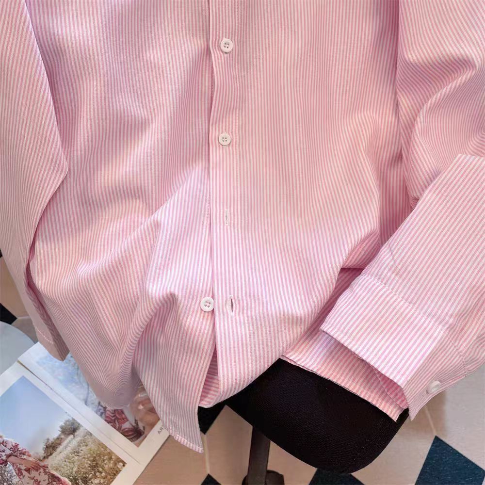 Camicia a righe da donna con ricamo giacca casual a strati_voghion.com