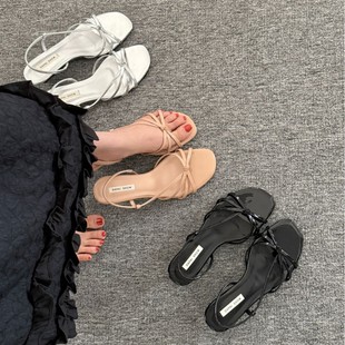 2025 New Summer Style French Nude Sandals Wedge Fairy Open Toe Thin Strap Commuter Elegant Wedding Sandals for Women