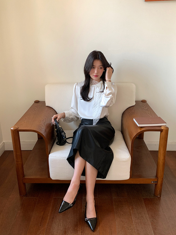 起范 秋季新款宽松时尚高级感衬衣气质减龄蕾丝系带衬衫女装86091|undefined