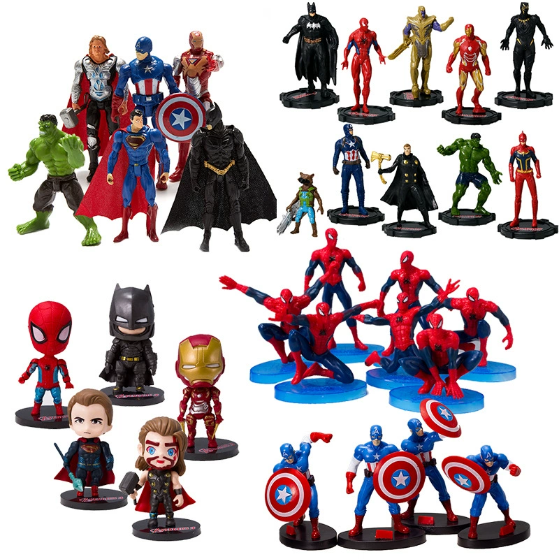 Фигурки «The Avengers» и Человек‑Паук, пластиковые PVC‑фигурки и реквизит для фото, разные наборы