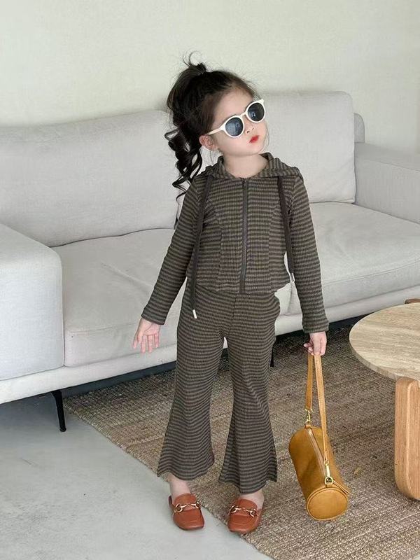女童春秋套装2025新款儿童洋气条纹拉链开衫宝宝休闲喇叭裤两件套|undefined