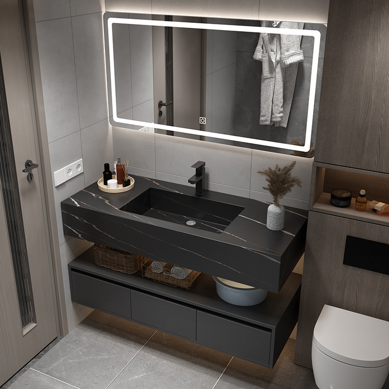 Rock placa integrada cuenca moderna minimalista baño gabinete combinación inteligente espejo gabinete lavabo baño lavabo combinación gabinete