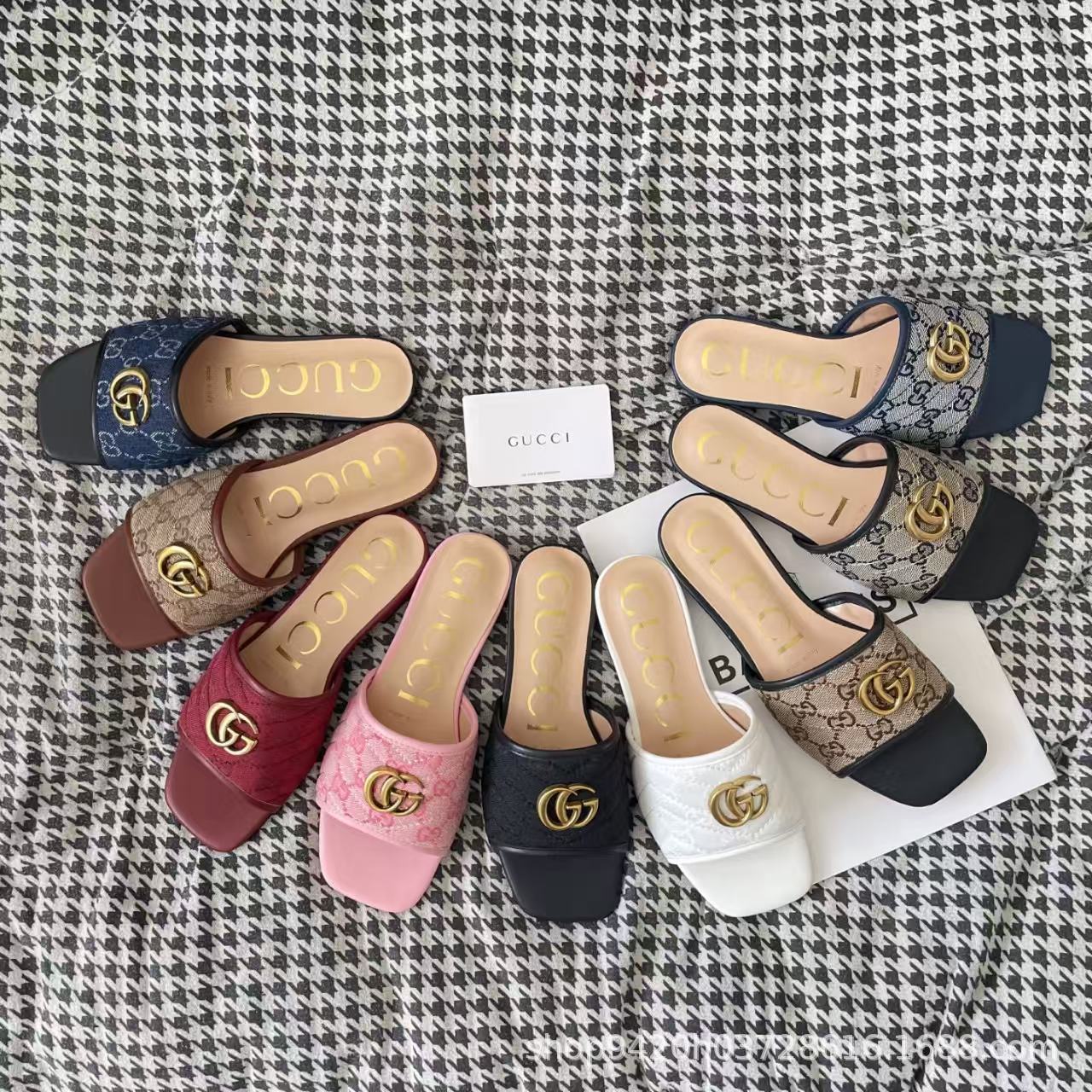 Foreign Trade g Brand Genuine Leather Flat Slippers Spring and Summer Trendy Comfortable Fashion Light Luxury Versatile Sandals for Women Outdoor Wear