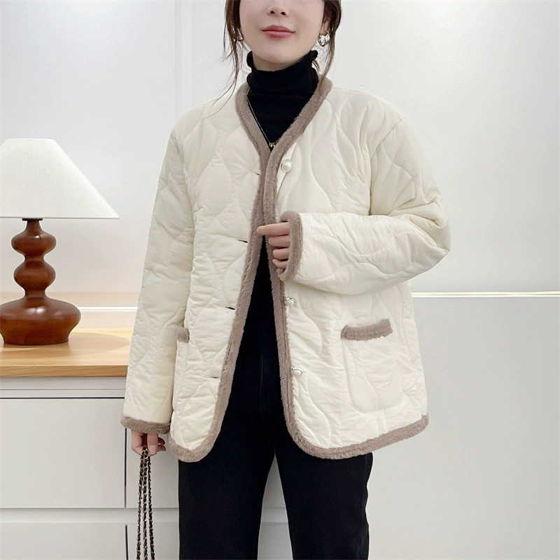 Demi-season fleece small down jacket, Chanel style, fitted, increased thickness
