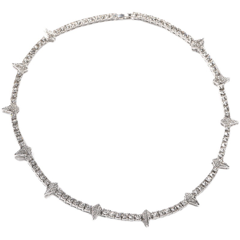 Hip-Hop Triangle Titanium Steel Copper Plating Inlay Artificial Gemstones Necklace 1 Piece