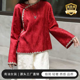 26早春人棉麻提花衬衫南油盘扣简约时髦金线菱边工厂批发不退不换