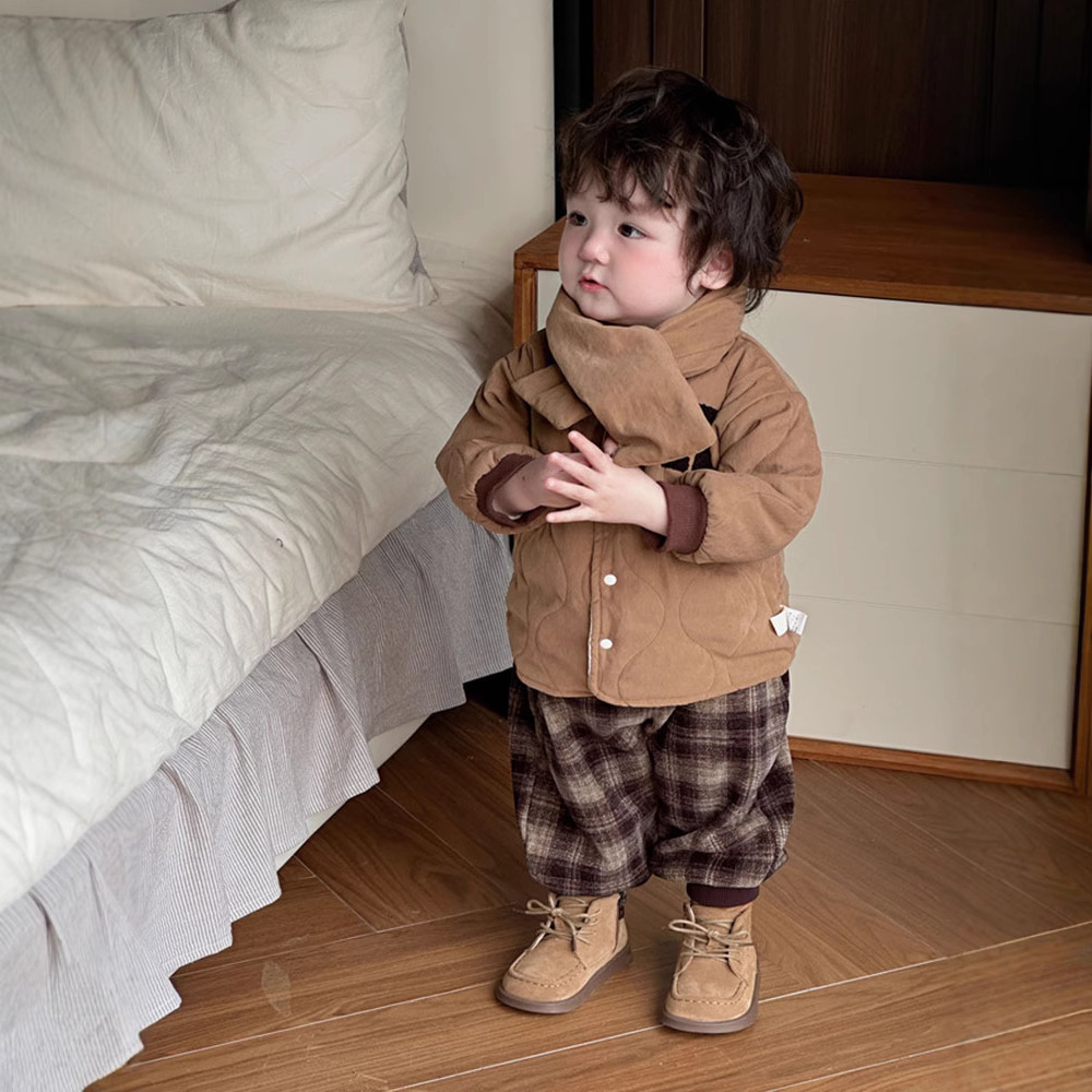 [Personalizado] Versión coreana de los nuevos modelos de otoño e invierno para bebés y niños pequeños, cómodos pantalones exteriores, pantalones de pata de gallo de todo fósforo para bebés image 2