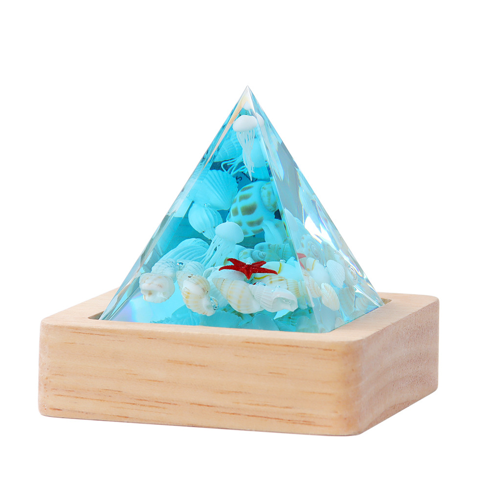 Ocean Series Micro-Landscape Pyramid Cone Resin Crafts Night Light Souvenir Gift Desktop Ornament