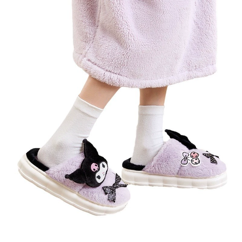 Тапочки из хлопка Sanrio с милой плюшевой собачкой Югуи, Kulomi, домашние кошачьи полузакрытые тапочки для женщин, зимние
