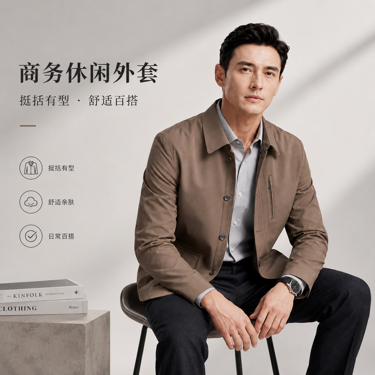 2026 Autumn New Style Dad Jacket, Spring and Autumn Middle-Aged Men's Clothing, Lapel Button-Down Top, Middle-Aged and Elderly Men's Jacket