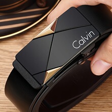 男士Calvin签名款自动扣皮带几何镜面商务腰带厂家直供多色可选