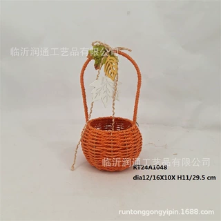 定制手工悬挂天然草编花篮田园吊挂花器圆形壁挂柳编花盆中吊挂花