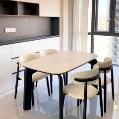 复古实木餐桌长方形现代简约家用侘寂风哑光纯白色岩板餐桌椅组合