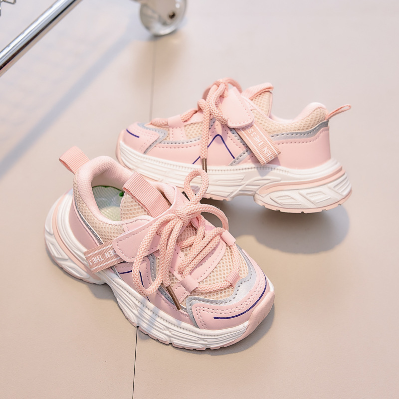 Zapatos deportivos para niños, zapatos de malla transpirables para niñas, primavera y otoño, nuevos zapatos casuales para niños con suela suave universal, stock transfronterizo
