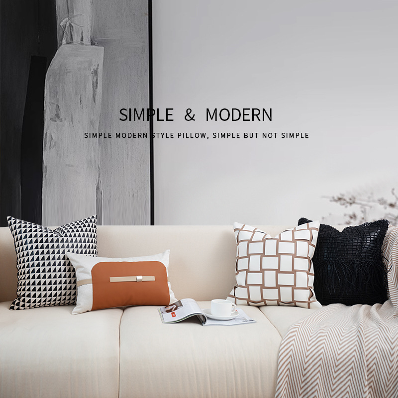 Pillow sofa living room light luxury high-grade orange leather abstract woven pillow square pillow B & B hotel soft decoration