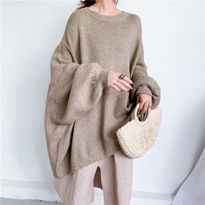 [Factory Homemade] European and American Large Size Loose Mid-length Knitted Pullover Sweater Women's Top Lazy Style Thick Pullover