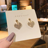 Silver needle, earrings heart shaped, silver 925 sample, light luxury style, diamond encrusted, simple and elegant design, Korean style