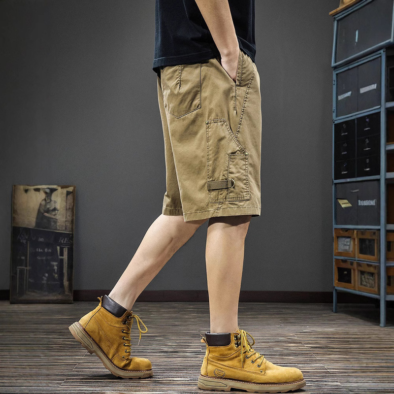 High-End American-Style Outdoor Patchwork Cargo Shorts for Men, Summer Loose Plus-Size High Street Cool Washed Casual Mid-Length Shorts Trendy