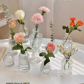 法式透明玻璃迷你小花瓶高级感摆件客厅插花鲜花专用水培百合包邮