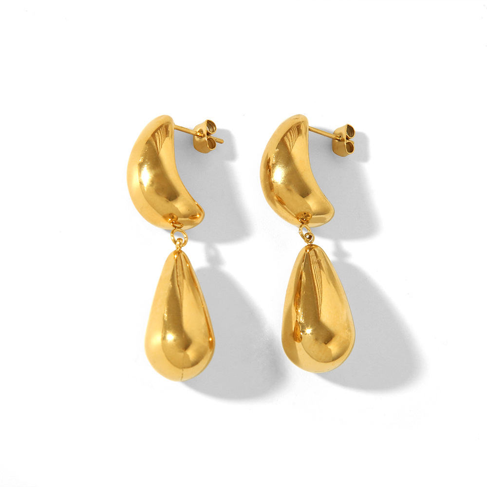 Vacuum Plating 18K Gold Plated Moon Water Droplets 316L Stainless Steel  Elegant Vintage Style Waterproof Non Tarnish Surgical Steel Drop Earrings display picture 2