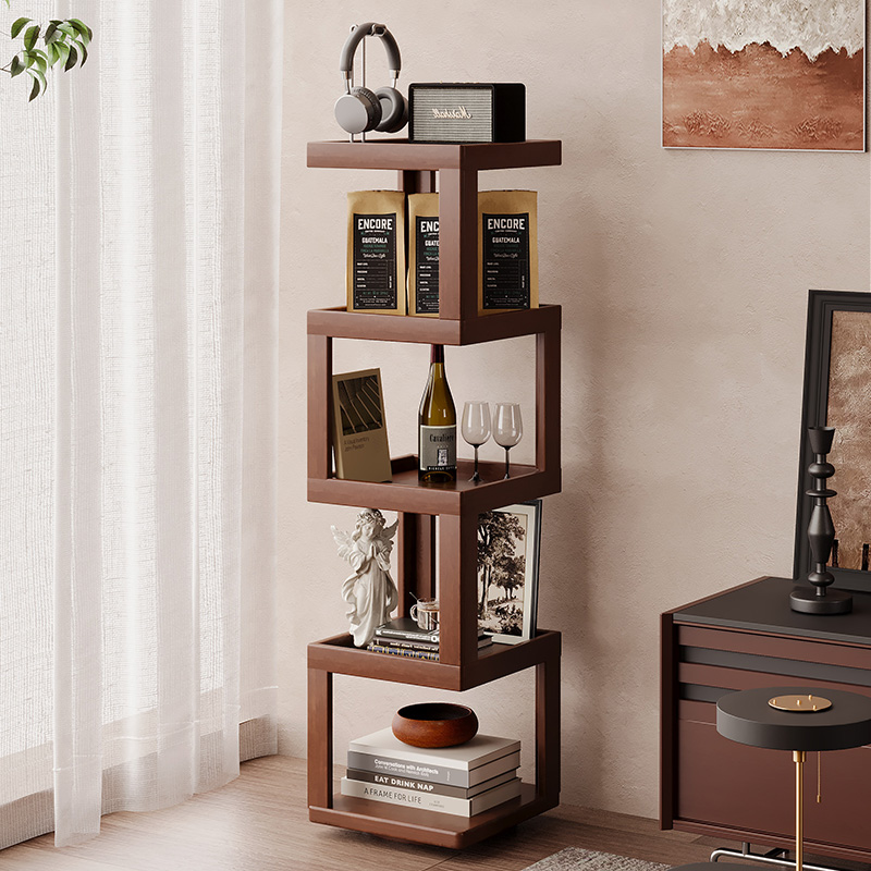 Rotating Bookshelf 360-Degree Bookcase Floor-Standing Storage Rack Integrated Wall-Mounted Corner Children's Living Room Simple Solid Wood Narrow Cabinet