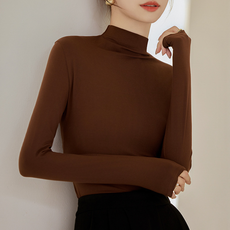 萝卜大叔半高领正肩打底衫女2025秋冬款修身t恤基础内搭长袖上衣|undefined