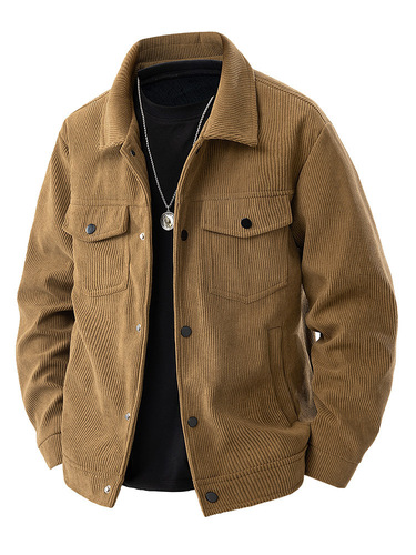 Spring and autumn new corduroy working lapel jacket, men's blue casual trend coat, handsome top, all-match