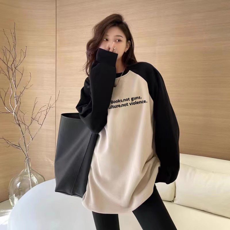 搭配鲨鱼裤的上衣包臀中长款卫衣打底衫女秋冬遮屁股内搭长袖T恤