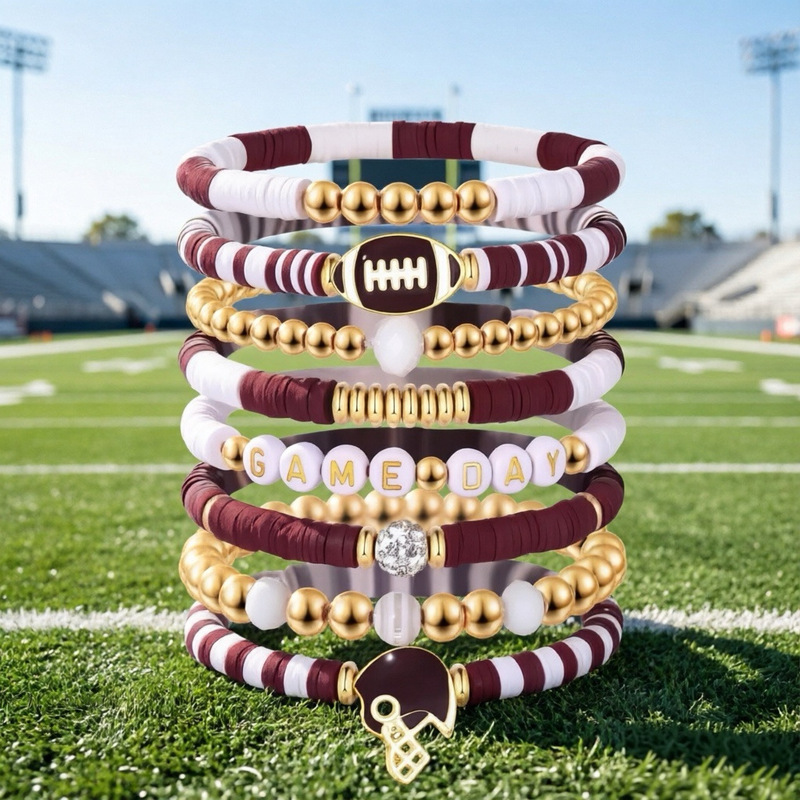 Cross-Border Rugby Soft Clay Bracelet Multi-Layered Crystal Heart Five-Pointed Star Letter Friendship Elastic Bracelet Set