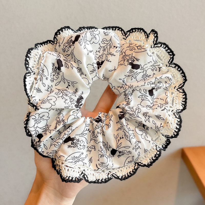 Satín coreano anillo de cabello de intestino grande mujer de moda cuerda de cabeza de alta calidad temperamento flor de cabello bola de cabello toque de cabeza