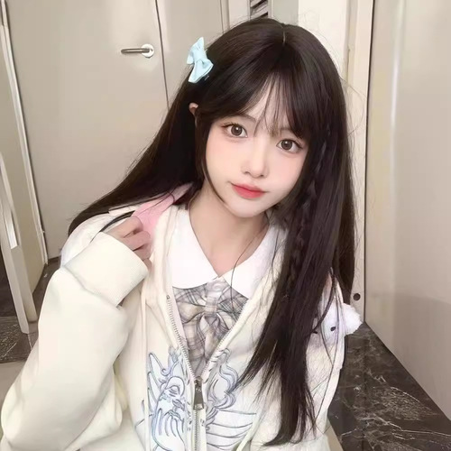 Liangqian wig for women with long hair, long straight hair, daily round face lolita, Lolita internet celebrity, Japanese style, whitening jk wig