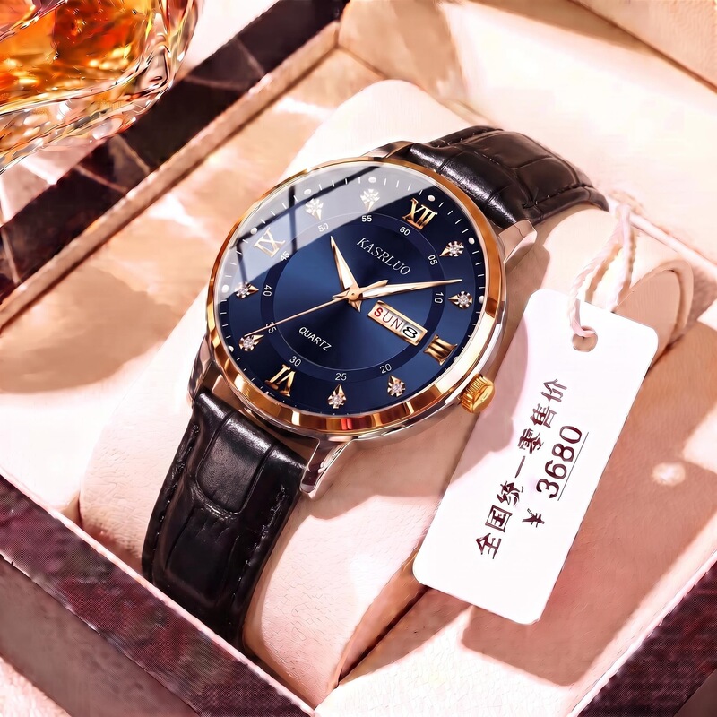 New fully automatic non-mechanical quartz men's watch with calendar, waterproof, ultra-thin, luminous wristwatch, cross-border wholesale