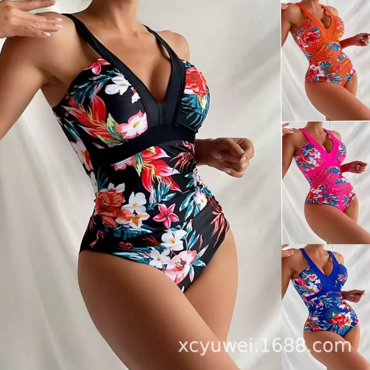 2024亚马逊新款连体泳衣女欧美性感连体跨境bikini厂家批发欧美印