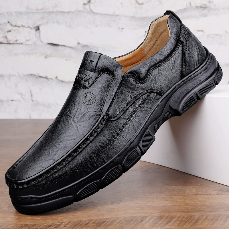 Мужская деловая повседневная кожаная обувь первого слоя из воловьей кожи, Классические Кожаные Туфли с большим носком, износостойкая Уличная Повседневная мужская обувь
