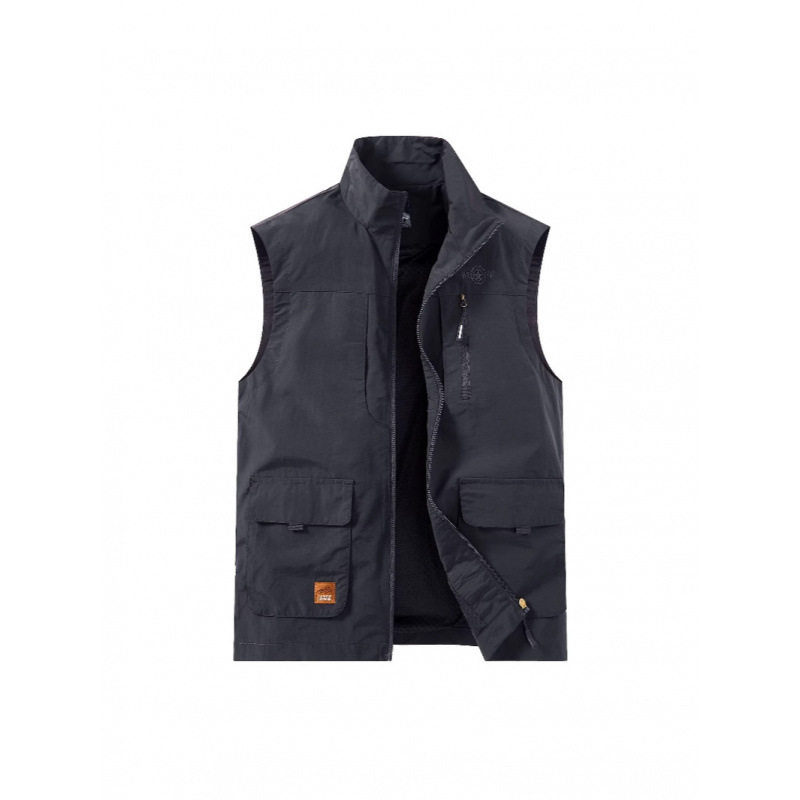 Chaleco de cuello alto para hombre primavera y otoño pesca al aire libre de mediana edad y ancianos con múltiples bolsillos chaleco cálido chaqueta de moda