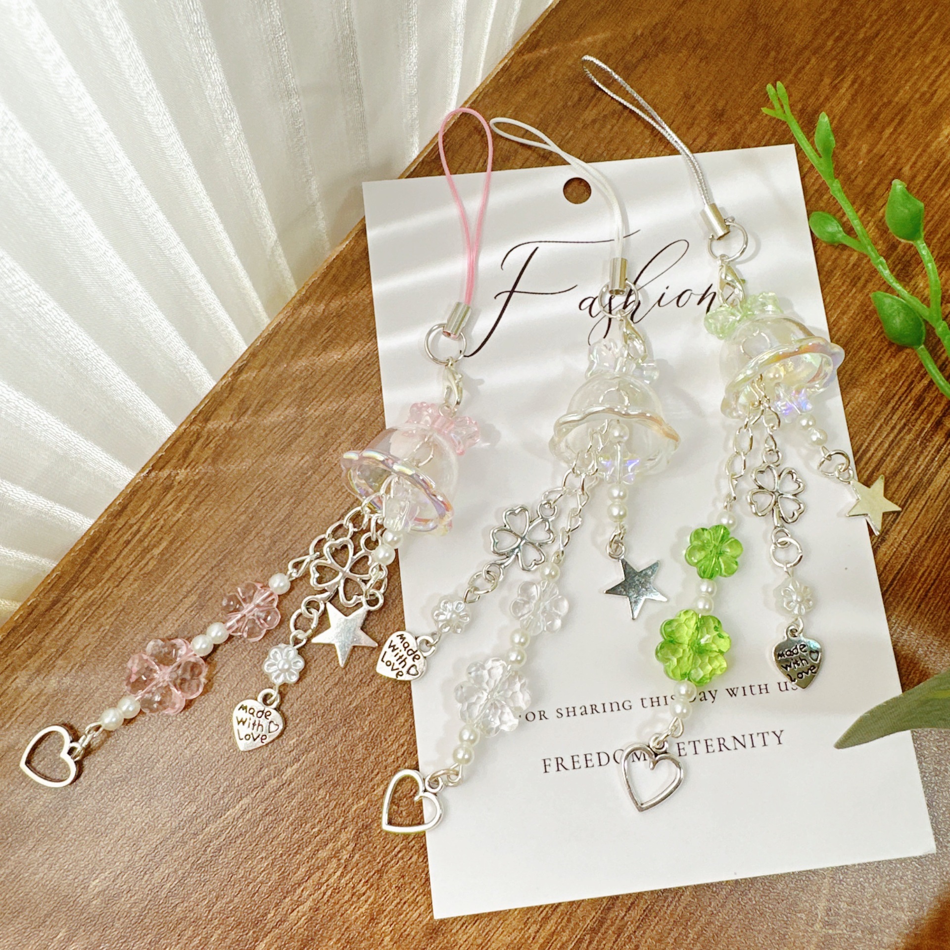 Cross-Border Original Fantasy Jellyfish Four-Leaf Clover Mobile Phone Chain Lanyard Keychain Bag Decoration Pendant Guben Card Album Chain