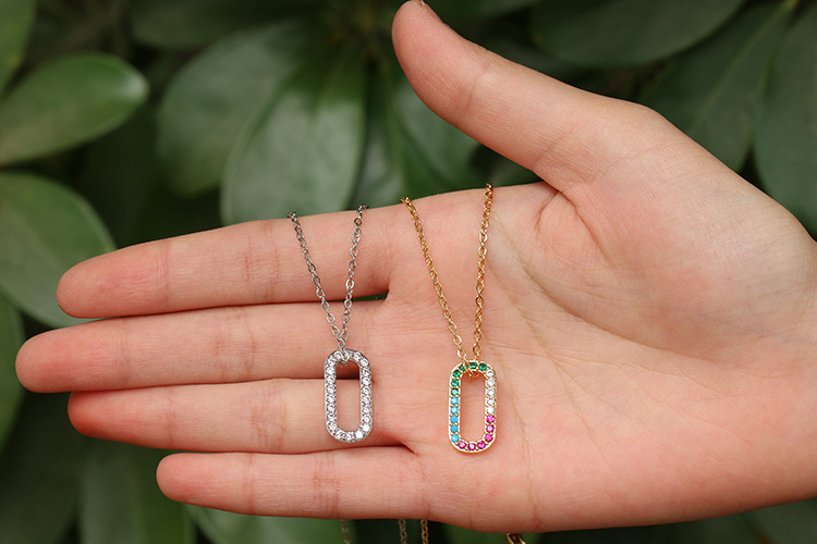 Copper Material Geometric Pattern Fashion Copper Geometric Square Hollow Necklace