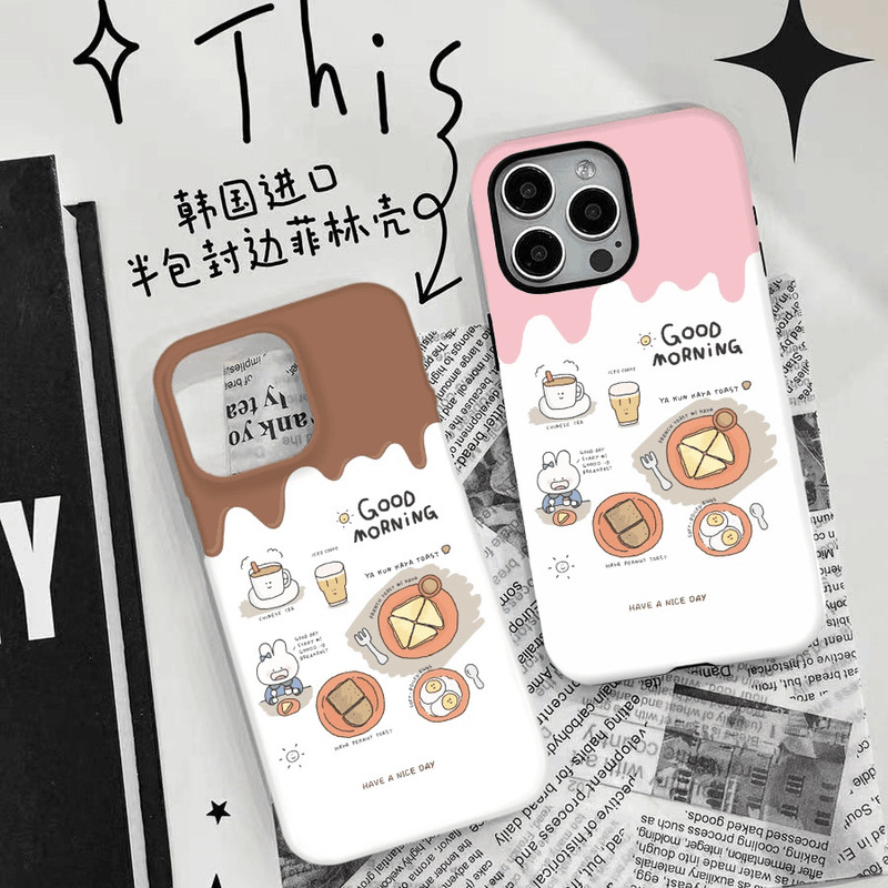 【Halo Trendy Shell House】Korean Imported Film-Style Delicious Breakfast-Themed Phone Case Suitable for Apple 15Promax 1416 【Halo Trendy Shell House】Korean Imported Film-Style Delicious Breakfast-Themed Phone Case Suitable for Apple 15Promax 1416