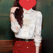 跨境新中式国风刺绣旗袍衬衫女春装新款复古感衬衣洋气小众上衣服