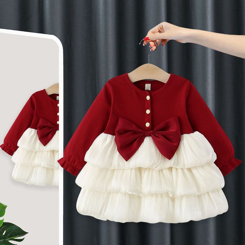 2025 Spring and Autumn New Girls Dress Children's Sweet Big Bow Long Sleeve Princess Dress Baby Clothes 5316 2025 Spring and Autumn New Girls Dress Children's Sweet Big Bow Long Sleeve Princess Dress Baby Clothes 5316