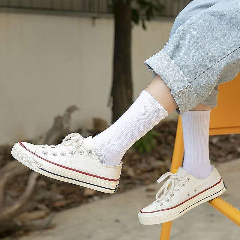 Las mujeres de otoño delgada media-pantorrilla calcetines de color sólido de algodón puro de alta elástico del todo-fósforo alto elástico de los hombres y los deportes de las mujeres JK medias