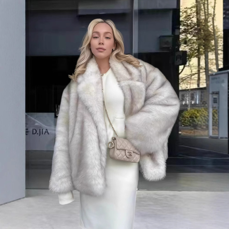 High-grade lazy wind imitation fox fur long sleeve coat 2025 spring new personality suit collar cardigan top High-grade lazy wind imitation fox fur long sleeve coat 2025 spring new personality suit collar cardigan top
